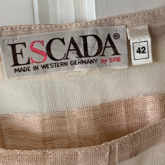 Escada Vintage 80s sheer striped blouse EU 42 linen blend gold cream EUC - Picture 2 of 3